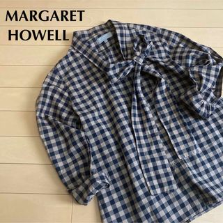 マーガレットハウエル(MARGARET HOWELL)の【難あり】MARGARET HOWELL ボウタイブラウス　チェック　サイズ1(シャツ/ブラウス(長袖/七分))