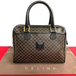 セリーヌ(celine)のほぼ未使用 CELINE セリーヌ ヴィンテージ マカダム ブラゾン ロゴ レザー 本革 ハンドバッグ ボストンバッグ ブラウン ブラック 19906(ボストンバッグ)