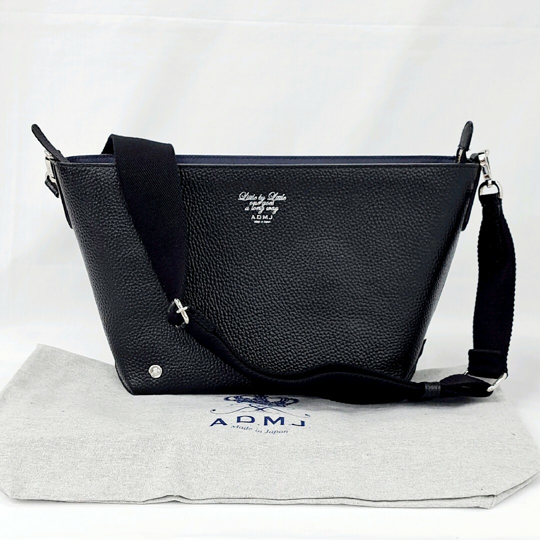 A.D.M.J. ボトムアクセント ショルダーバッグ レザー ブラック 袋付 A.D.M.J. ボトムアクセント ショルダーバッグ レザー ブラック 袋付
