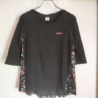 adidas - アディダスネオ Tシャツ 七分袖 花柄 カットソー 黒 M 綿100%