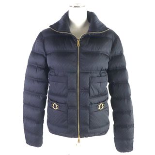 モンクレール(MONCLER)の極美品▼MONCLER モンクレール 2022年製 FER ロゴグラム 総柄 ロゴワッペン付き ダウンジャケット ネイビー ゴールド金具 00 国内正規品 レディース(ダウンジャケット)