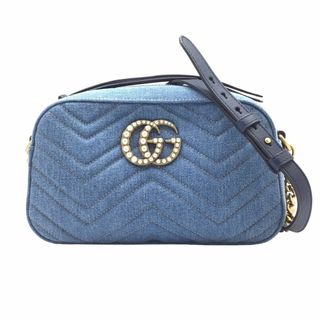 グッチ(Gucci)のGUCCI　グッチ　GGマーモント　デニムショルダーバッグ　447632　ブルー系　ショルダーバッグ　肩掛け　斜め掛け　ショルダー　ゴールド金具　カメラバッグ　バッグ　カバン　鞄　レディース(ショルダーバッグ)