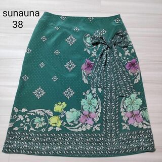 スーナウーナ(SunaUna)のスーナウーナ SunaUna リボン付スカート 膝丈 38 総柄(ひざ丈スカート)