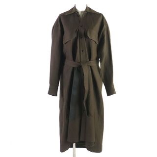 未使用品▼LEMAIRE ルメール 22AW DR456 LF810 TILTED SHIRT DRESS リネン ベルト付き ワンピース ドレス ダークブラウン 34 レディース 定価238,700円(ロングワンピース/マキシワンピース)