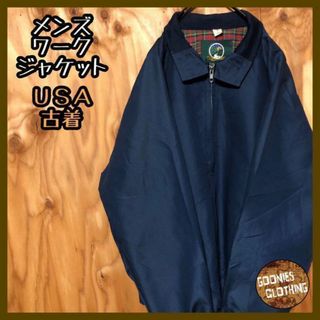 ワーク ジャケット ネイビー ブルゾン チェック USA古着 90s アウター(ブルゾン)