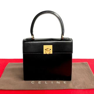 celine - 極 美品 CELINE セリーヌ ヴィンテージ ロゴ リング金具 カーフ レザー 本革 ハンドバッグ ミニ トートバッグ ブラック 黒 k4296