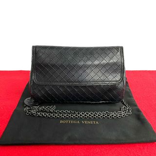 ボッテガヴェネタ(Bottega Veneta)の極 美品 BOTTEGA VENETA ボッテガヴェネタ イントレチャート レザー チェーン ミニ ショルダーバッグ クロスボディバッグ ブラック 10145(ショルダーバッグ)