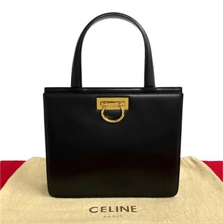 セリーヌ(celine)のほぼ未使用 CELINE セリーヌ ヴィンテージ ロゴ 金具 カーフレザー 本革 ハンドバッグ ミニ ワン ショルダーバッグ ブラック 赤張り 23418(ハンドバッグ)