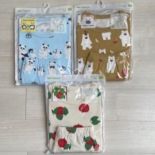 ユニクロ(UNIQLO)の新品　80 ユニクロ ベビー ドライパジャマ くだものさん 絵本コレクション(パジャマ)