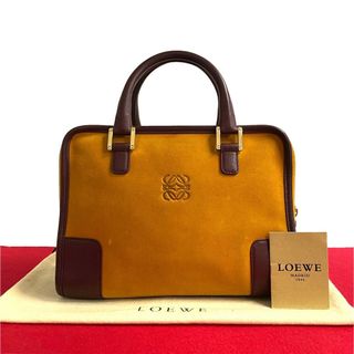 ロエベ(LOEWE)の極 美品 袋付 LOEWE ロエベ アマソナ28 アナグラム ロゴ スエード レザー ミニ ボストンバッグ ハンドバッグ マスタード イエロー 29280(ハンドバッグ)