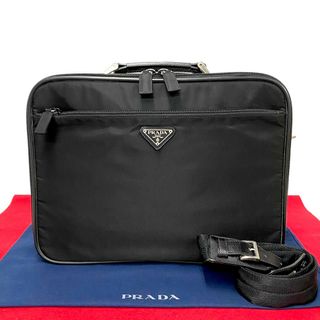 プラダ(PRADA)のほぼ未使用 PRADA プラダ 三角ロゴ 金具 ナイロン レザー 2way ビジネスバッグ ハンドバッグ ショルダーバッグ A4収納可能 ブラック 04704(ビジネスバッグ)