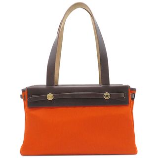 エルメス(Hermes)のエルメス HERMES ショルダーバッグ エールバッグ カバスPM トワルオフィシエ レザー オレンジ×レッド×ブラウン ゴールド金具 替えバック付き  □H刻印 【箱】【中古】(ショルダーバッグ)