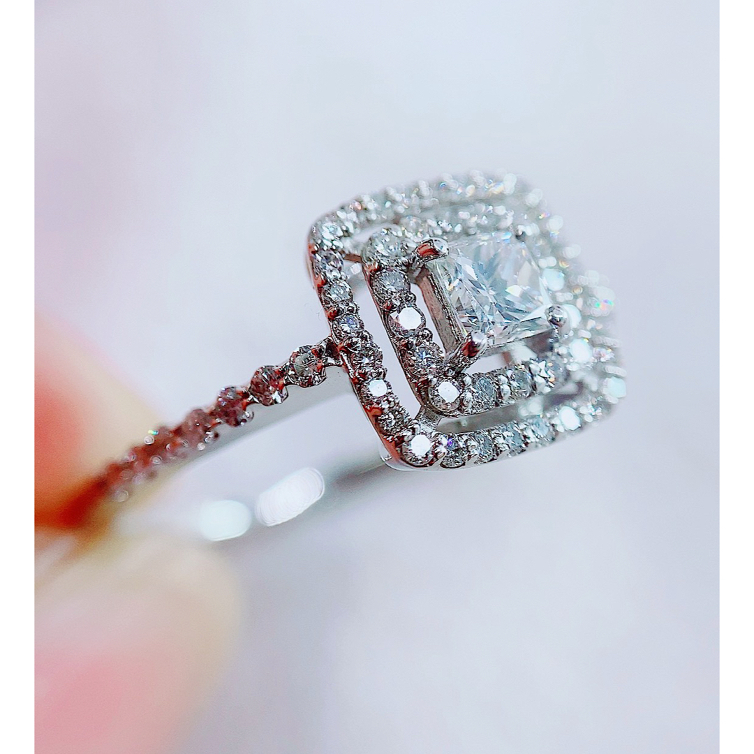 ★0.26ct★✨スクエアカットダイヤモンド0.33ctダイヤプラチナリング指輪 レディースのアクセサリー(リング(指輪))の商品写真