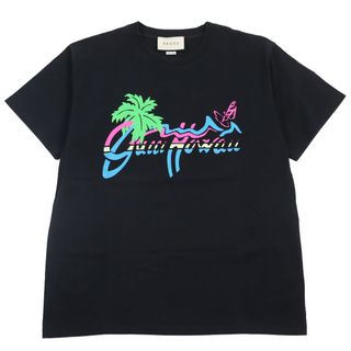 グッチ(Gucci)の良品●GUCCI グッチ 20SS 616036 Gucci Hawaiiロゴ クルーネック ショートスリーブ 半袖Ｔシャツ ブラック S イタリア製 正規品 メンズ(Tシャツ/カットソー(半袖/袖なし))