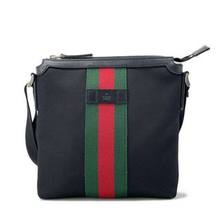 グッチ(Gucci)のグッチ ショルダーバッグ シェリーライン キャンバス 471454 GUCCI バッグ ウェブ 黒(ショルダーバッグ)