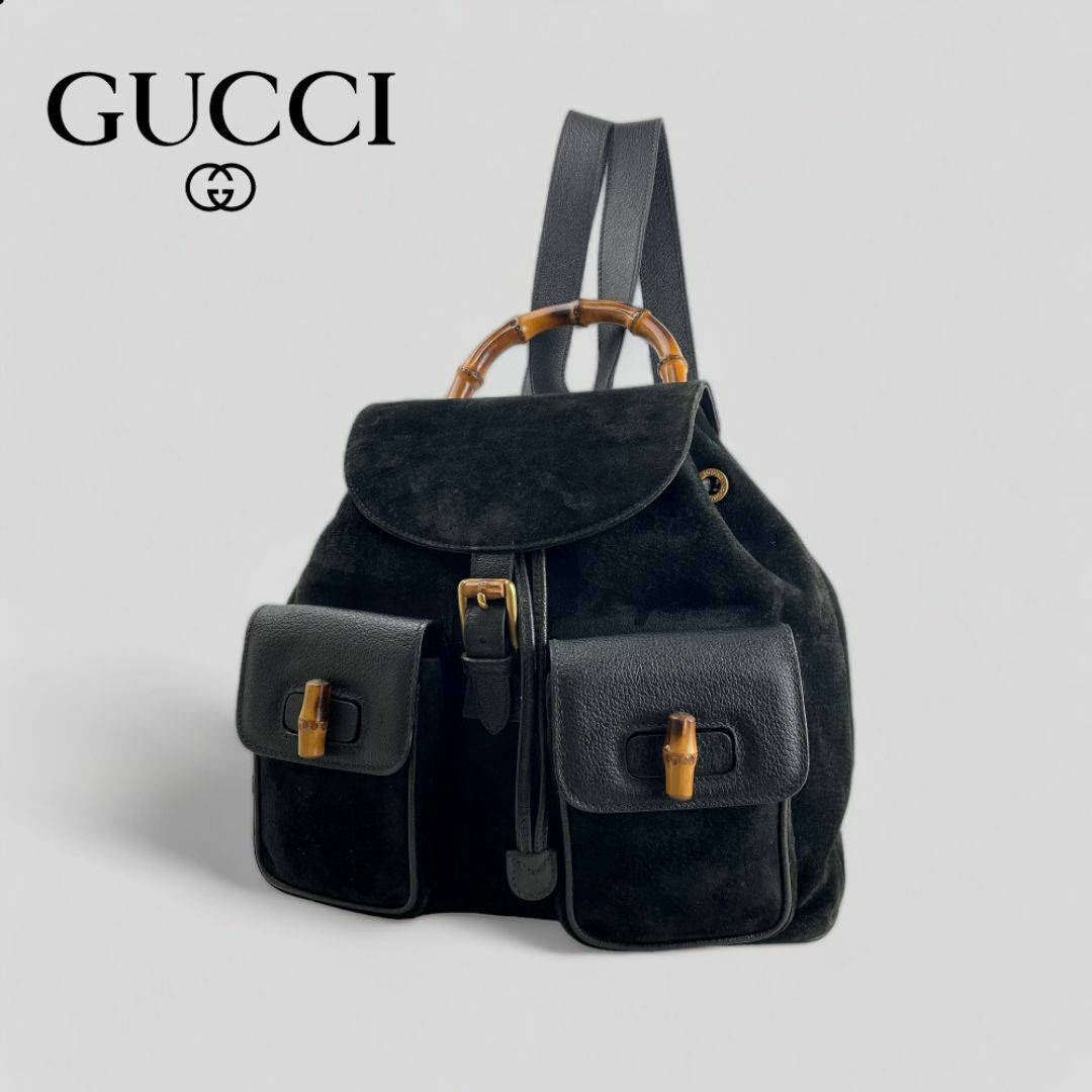 Gucci(グッチ)の■GUCCI グッチ■バンブー バックパック スウェードレザー 大容量 ブラック レディースのバッグ(リュック/バックパック)の商品写真