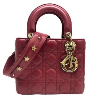 クリスチャンディオール(Christian Dior)のクリスチャンディオール CHRISTIAN DIOR レディディオール スモール MYABC LADY DIOR MY ABCDIOR スモールバッグ MYABC カナージュバッグ バッグ トートバッグ ショルダーバッグ ラムスキン レッド 赤 ゴールド金具(トートバッグ)