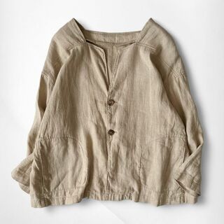 ネストローブ(nest Robe)の美品 ネストローブ リネンカーディガン 麻100% ベージュ ジャケット 羽織り(カーディガン)