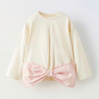 ザラキッズ(ZARA KIDS)のZARA babyザラベビー*リボンコントラストトップス*エクリュ*80(Ｔシャツ)