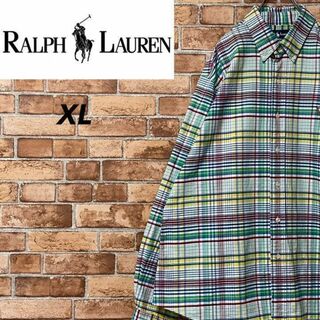 ラルフローレン(Ralph Lauren)のラルフローレン　ボタンダウンシャツ　長袖　チェック　ビッグシルエット　刺繍　XL(シャツ)
