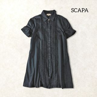 スキャパ(SCAPA)のスキャパ ✿ タック 半袖 シャツ チュニック 38 M ネイビー  無地 夏(シャツ/ブラウス(半袖/袖なし))