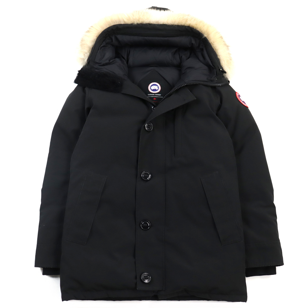 CANADA GOOSE(カナダグース)の良品○CANADA GOOSE カナダグース 3438JM JASPER ジャスパー コヨーテファー ロゴワッペン付 ダブルジップ フーデッド ミドル丈 ダウンジャケット ブラック S カナダ製 正規品 メンズ メンズのジャケット/アウター(ダウンジャケット)の商品写真