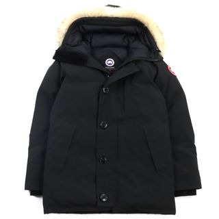 カナダグース(CANADA GOOSE)の良品○CANADA GOOSE カナダグース 3438JM JASPER ジャスパー コヨーテファー ロゴワッペン付 ダブルジップ フーデッド ミドル丈 ダウンジャケット ブラック S カナダ製 正規品 メンズ(ダウンジャケット)