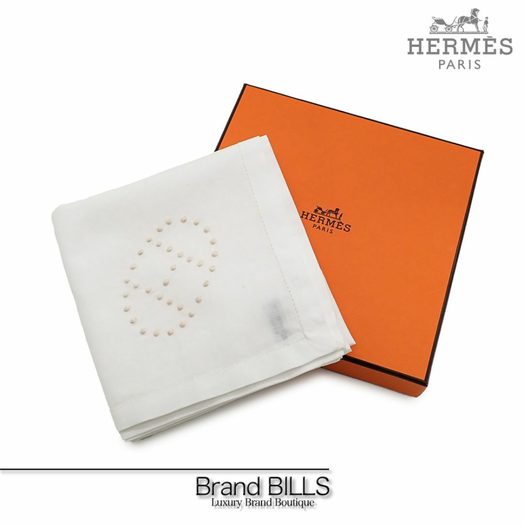 Hermes(エルメス)の未使用品 エルメス ハンカチ エブリン 081019G 刺しゅう BLANC ホワイト レディースのファッション小物(ハンカチ)の商品写真