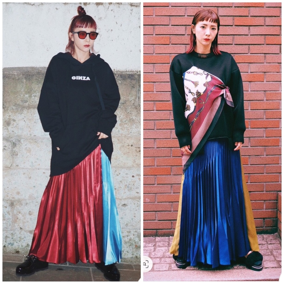 UN3D.(アンスリード)のUN3D.♡オリガミプリーツサテンバイカラースカート レディースのスカート(ロングスカート)の商品写真