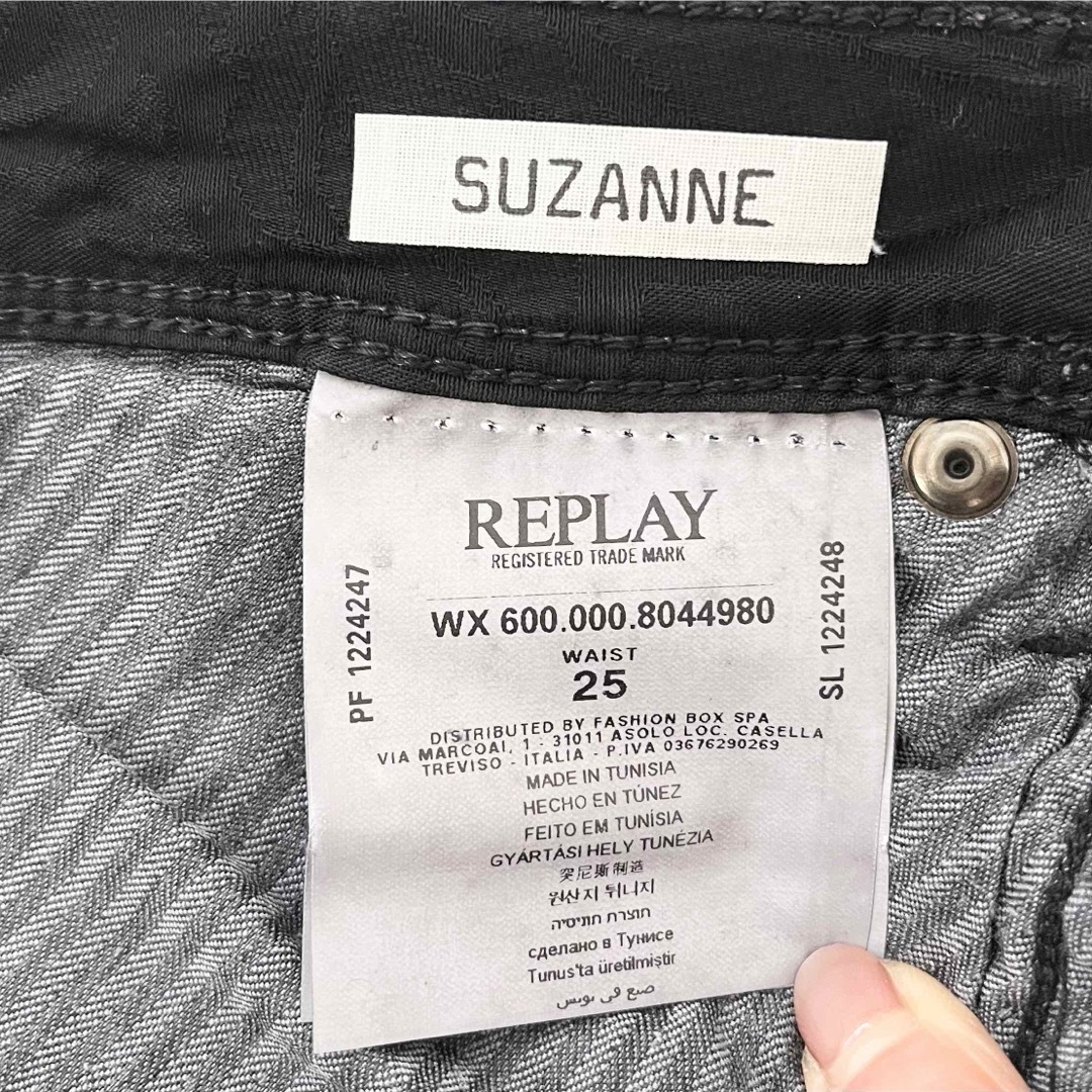 Replay(リプレイ)の美品✨REPLAY リプレイ スキニー デニム 黒 地模様 パンツ 25inch レディースのパンツ(デニム/ジーンズ)の商品写真