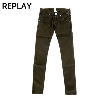 リプレイ(Replay)の美品✨REPLAY リプレイ スキニー デニム 黒 地模様 パンツ 25inch(デニム/ジーンズ)