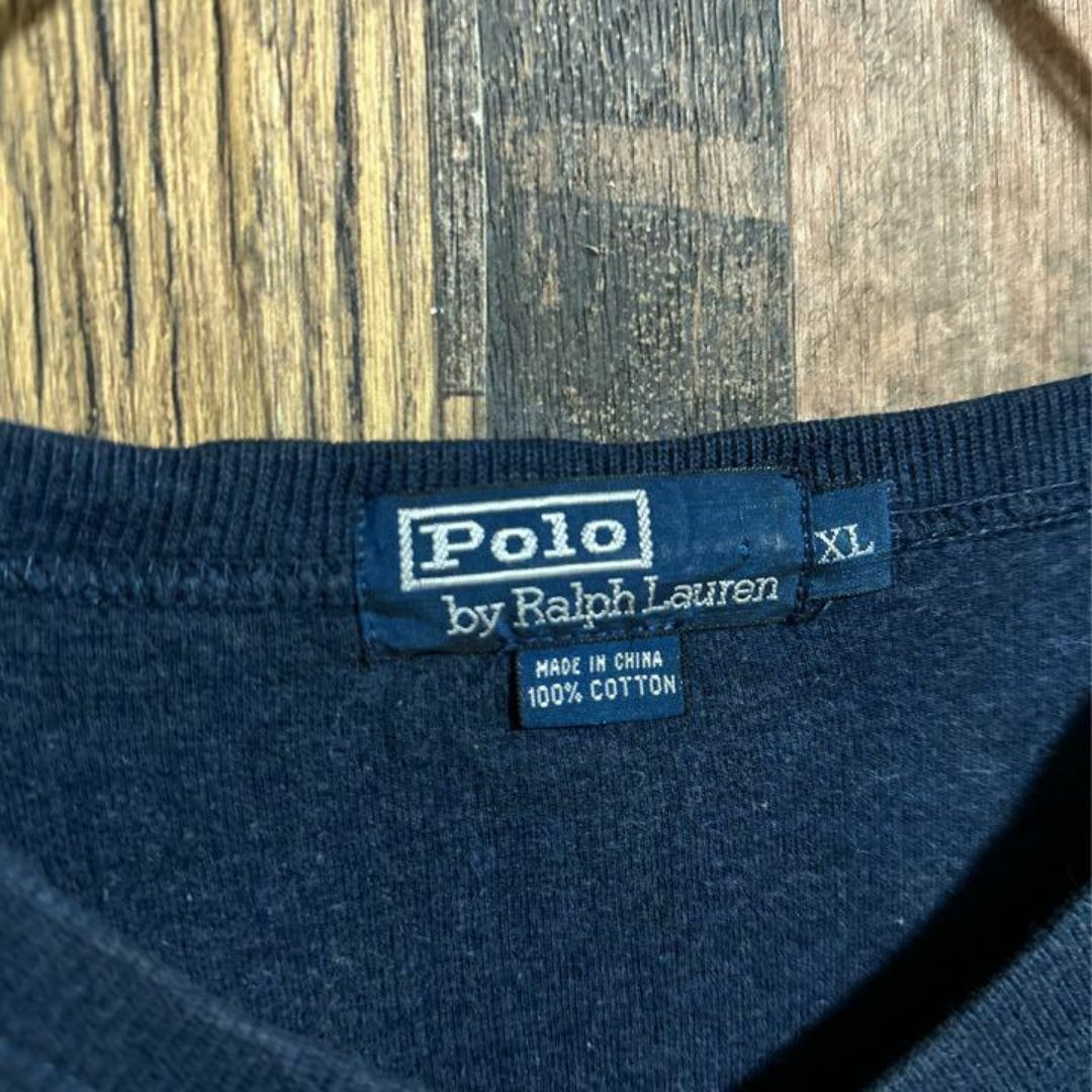 POLO RALPH LAUREN(ポロラルフローレン)のラルフローレン ネイビー ニット Vネック ロゴ セーター XL USA古着 メンズのトップス(ニット/セーター)の商品写真