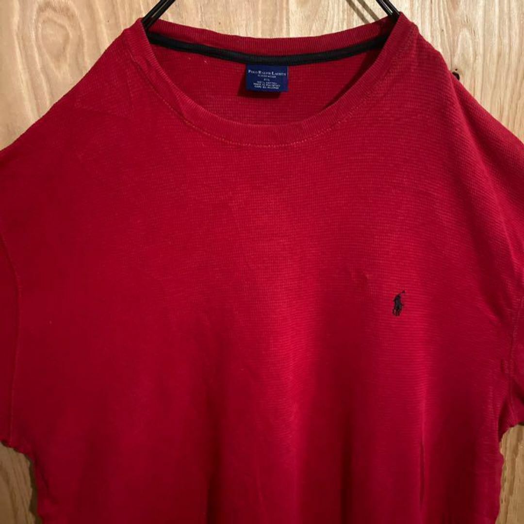 POLO RALPH LAUREN(ポロラルフローレン)のラルフローレン USA古着 90s 長袖 ロゴ ニット セーター レッド メンズ メンズのトップス(ニット/セーター)の商品写真