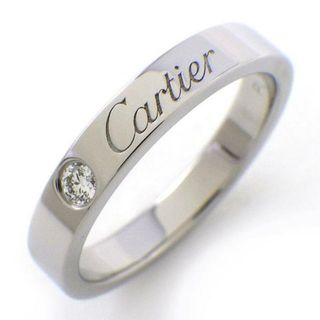 カルティエ(Cartier)のカルティエ Cartier リング C ドゥ カルティエ ウェディング バンド 3mm B4051300 エングレーブド ロゴ 1ポイント ダイヤモンド 0.03ct PT950 9号 / #49 【中古】(リング(指輪))