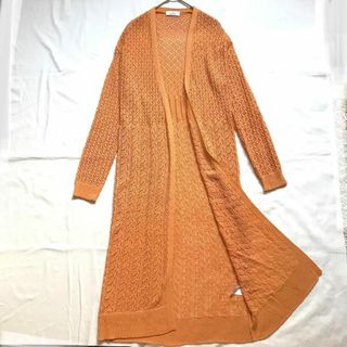 SCOT CLUB - 美品　ブション　透かし編みニット　ロングカーディガン　羽織り　オレンジ　M