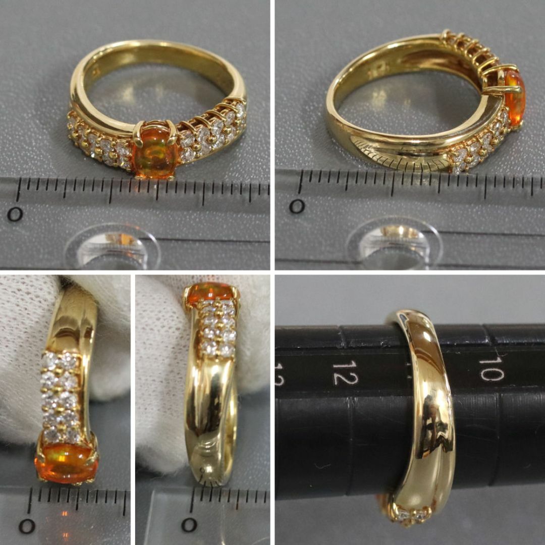 K18ファイヤーオパールダイヤモンドリング 0.45 0.47 5.5g #11 レディースのアクセサリー(リング(指輪))の商品写真