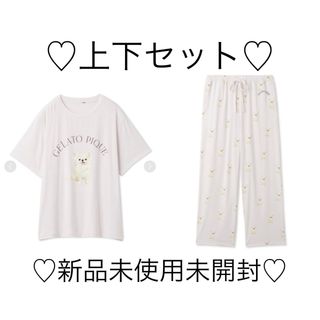 ジェラートピケ(gelato pique)のジェラピケ　 DOG柄ワンポイントTシャツ　ロングパンツ　2点セット　PNK(ルームウェア)