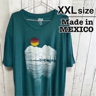 USA古着　メキシコ製　Tシャツ　ターコイズ　ブルー　プリント　Blue 84(Tシャツ/カットソー(半袖/袖なし))