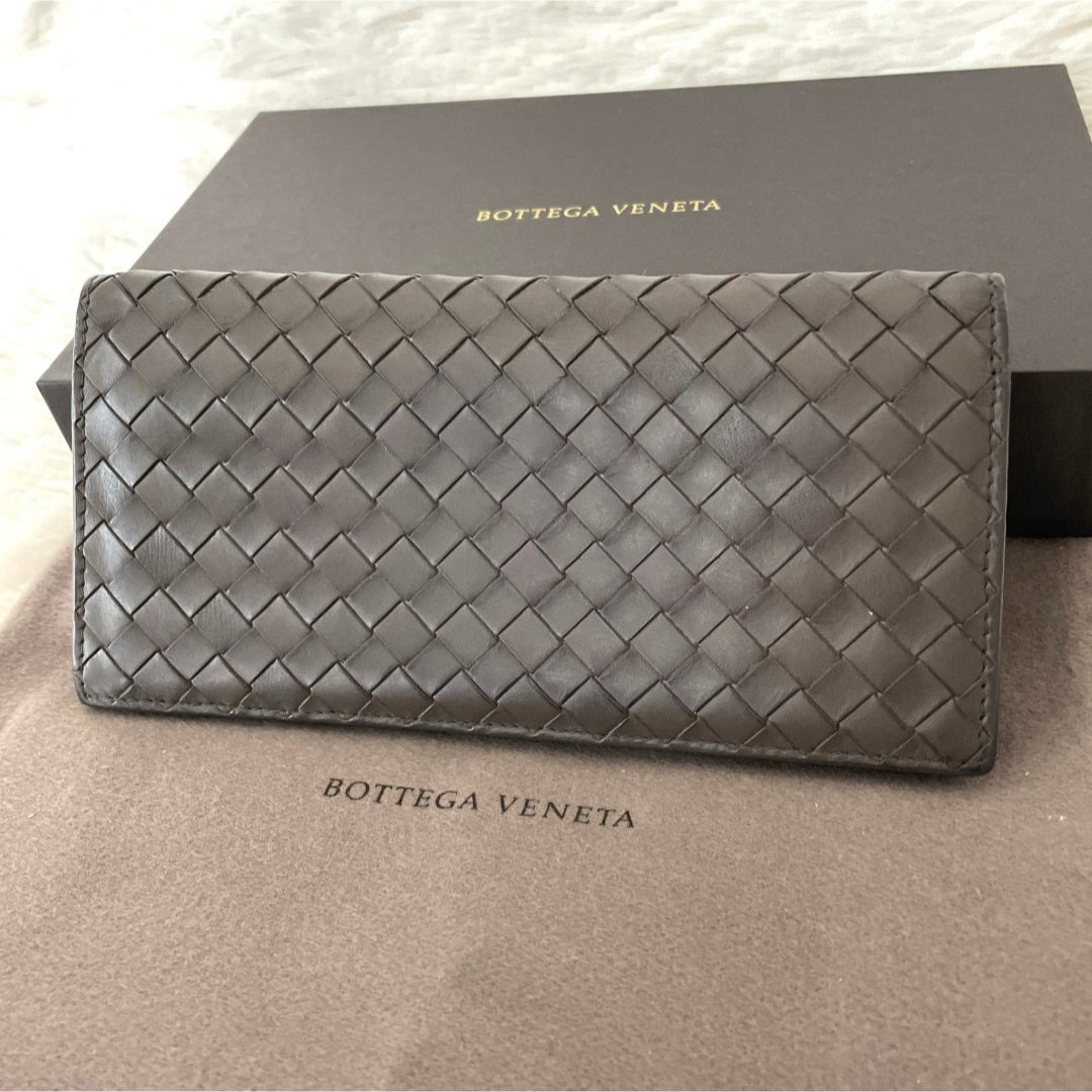 Bottega Veneta(ボッテガヴェネタ)のBOTTEGA ボッテガ イントレチャート 二つ折り 長財布 グレージュ レザー メンズのファッション小物(折り財布)の商品写真