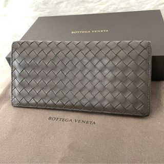 ボッテガヴェネタ(Bottega Veneta)のBOTTEGA ボッテガ イントレチャート 二つ折り 長財布 グレージュ レザー(折り財布)