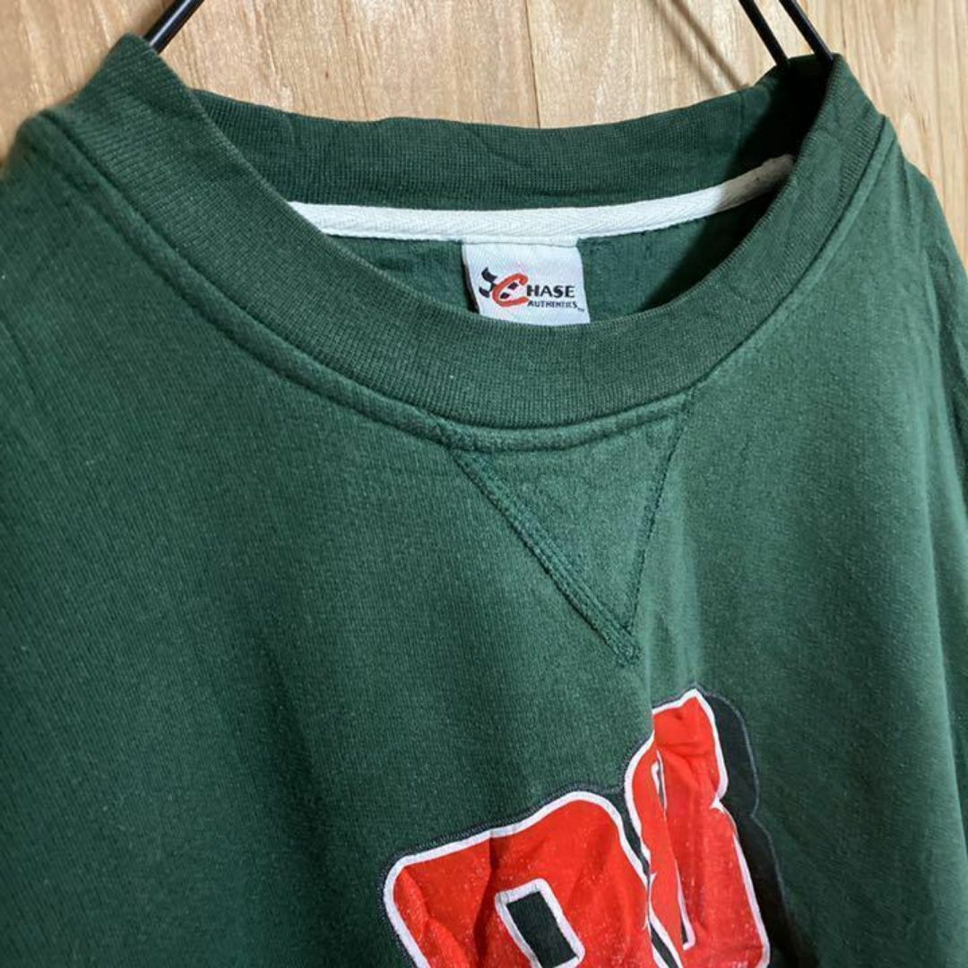 グリーン 2XL メンズ トレーナー USA古着 90s 長袖 スウェット ロゴ メンズのトップス(スウェット)の商品写真