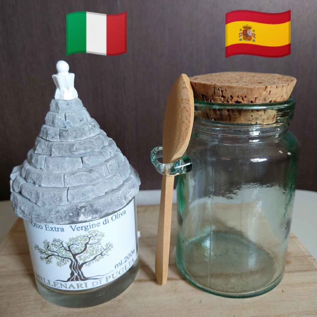 イタリア　オリーブオイル容器　スペイン　ガラス瓶　キャニスター インテリア/住まい/日用品のキッチン/食器(容器)の商品写真