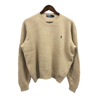 ポロラルフローレン(POLO RALPH LAUREN)のPolo by Ralph Lauren ポロ ラルフローレン コットン ニット Vネック セーター ベージュ (メンズ L L) 中古 古着 Q3282(ニット/セーター)