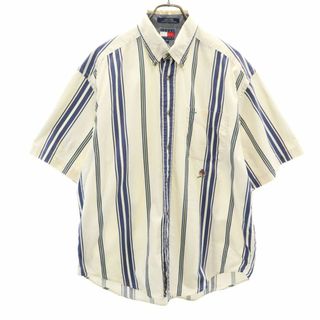 TOMMY HILFIGER - トミーヒルフィガー 90s オールド フラッグタグ ストライプ柄 半袖 ボタンダウンシャツ L アイボリー TOMMY HILFIGER メンズ 古着 【240415】 メール便可