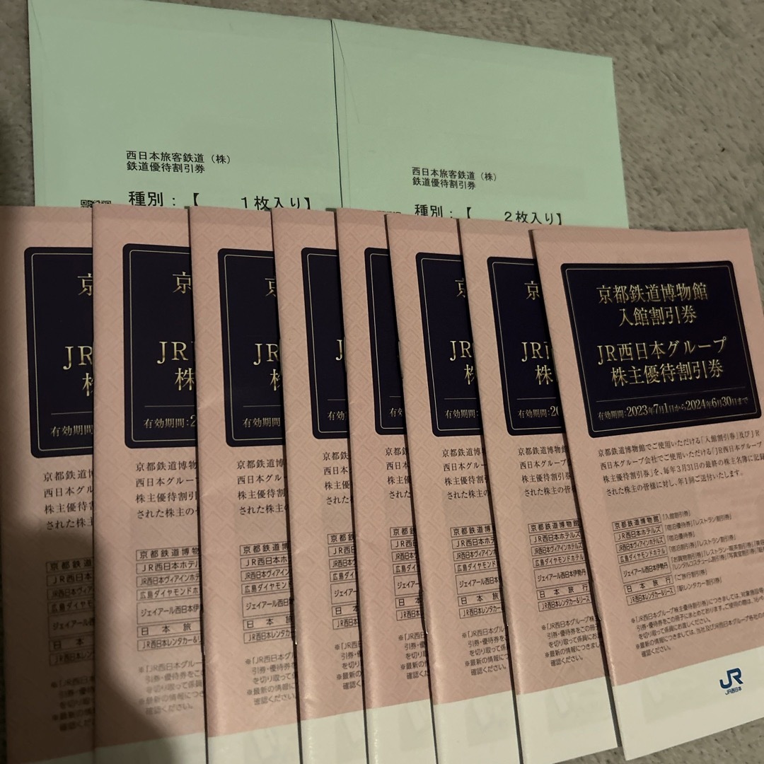 JR(ジェイアール)の【匿名配送・送料込】JR西日本株主優待券3枚、優待割引8冊 チケットの乗車券/交通券(鉄道乗車券)の商品写真