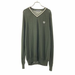 フレッドペリー(FRED PERRY)のフレッドペリー イタリア製 長袖 Vネック ウール セーター 40 グリーン系 FRED PERRY ニット メンズ 古着 【240415】(ニット/セーター)