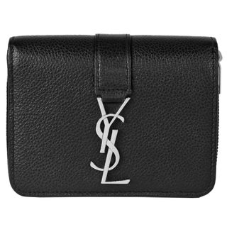 サンローラン(Saint Laurent)のサンローラン SAINT LAURENT コンパクト ジップウォレット 二つ折り財布 レザー 532867 ブラック シルバー金具 ロゴ【中古】(財布)