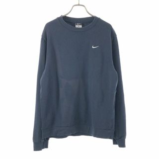 ナイキ(NIKE)のナイキ ロゴ刺繍 長袖 スウェット トレーナー L ネイビー NIKE メンズ 古着 【240415】(スウェット)