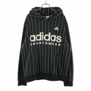 adidas - アディダス ストライプ柄 長袖 スウェットパーカー M ブラック×ホワイト adidas プルオーバー トレーナー スポーツ メンズ 古着 【240415】