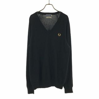 フレッドペリー(FRED PERRY)のフレッドペリー イタリア製 長袖 ウール Vネック セーター 42 ブラック FRED PERRY ニット メンズ 古着 【240415】(ニット/セーター)